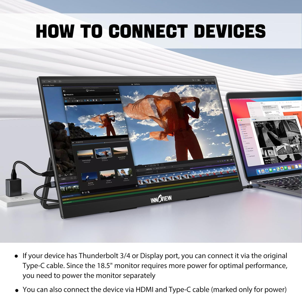 InnoView 18.5-inch monitor close-up highlights 100Hz for smooth visuals.