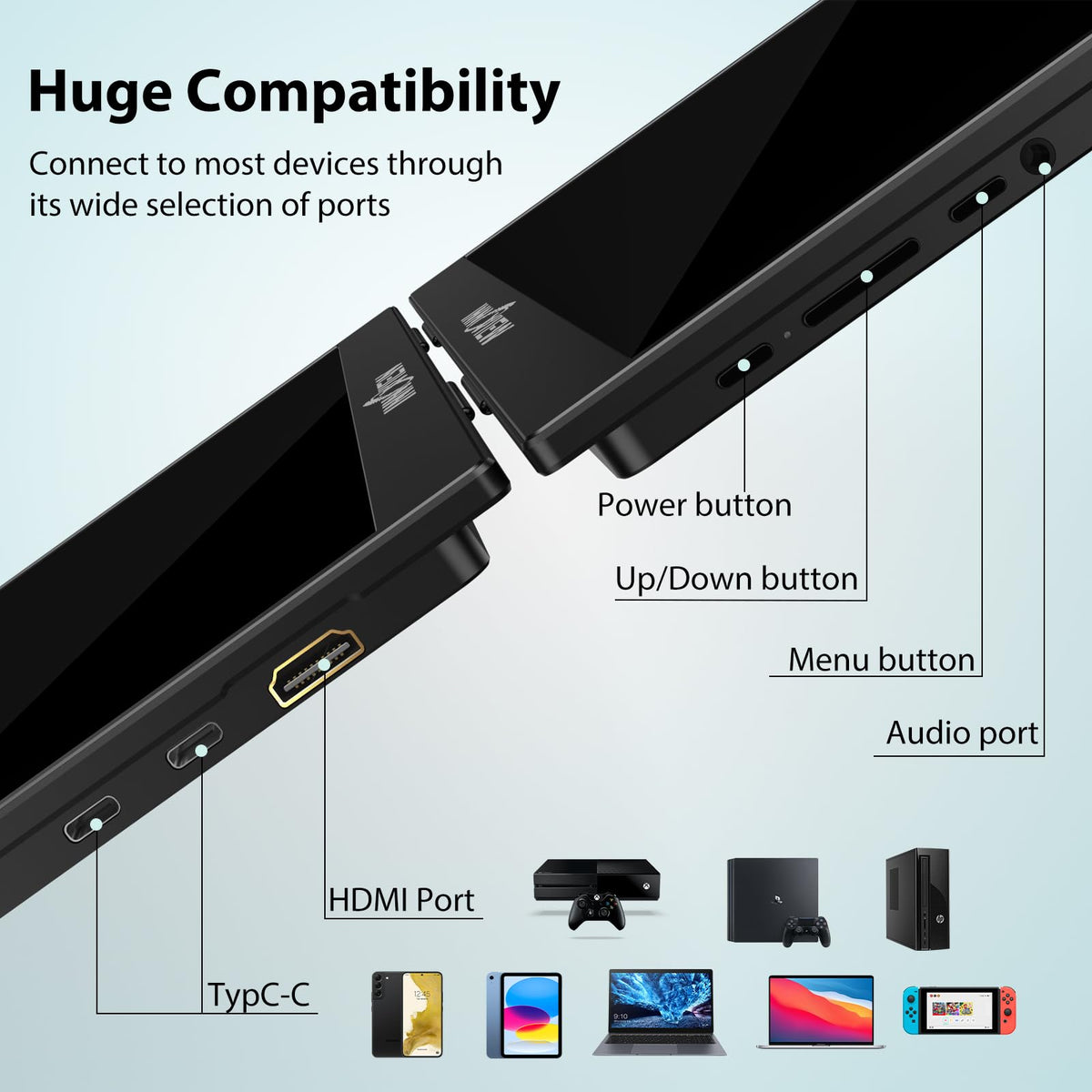 InnoView travel-ready setup showing portable monitor in a bag.