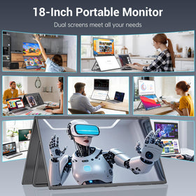 InnoView 18.5-inch dual monitor stacked with stand for expanded workspace on the go.