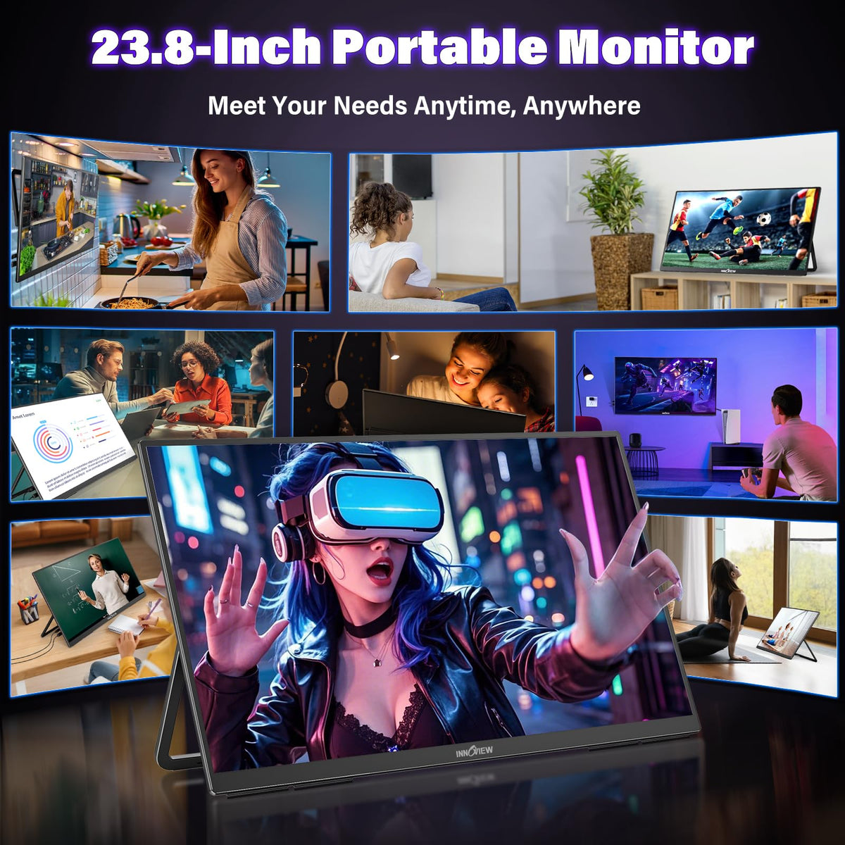 InnoView 23.8-inch desk setup showing portable monitor beside laptop