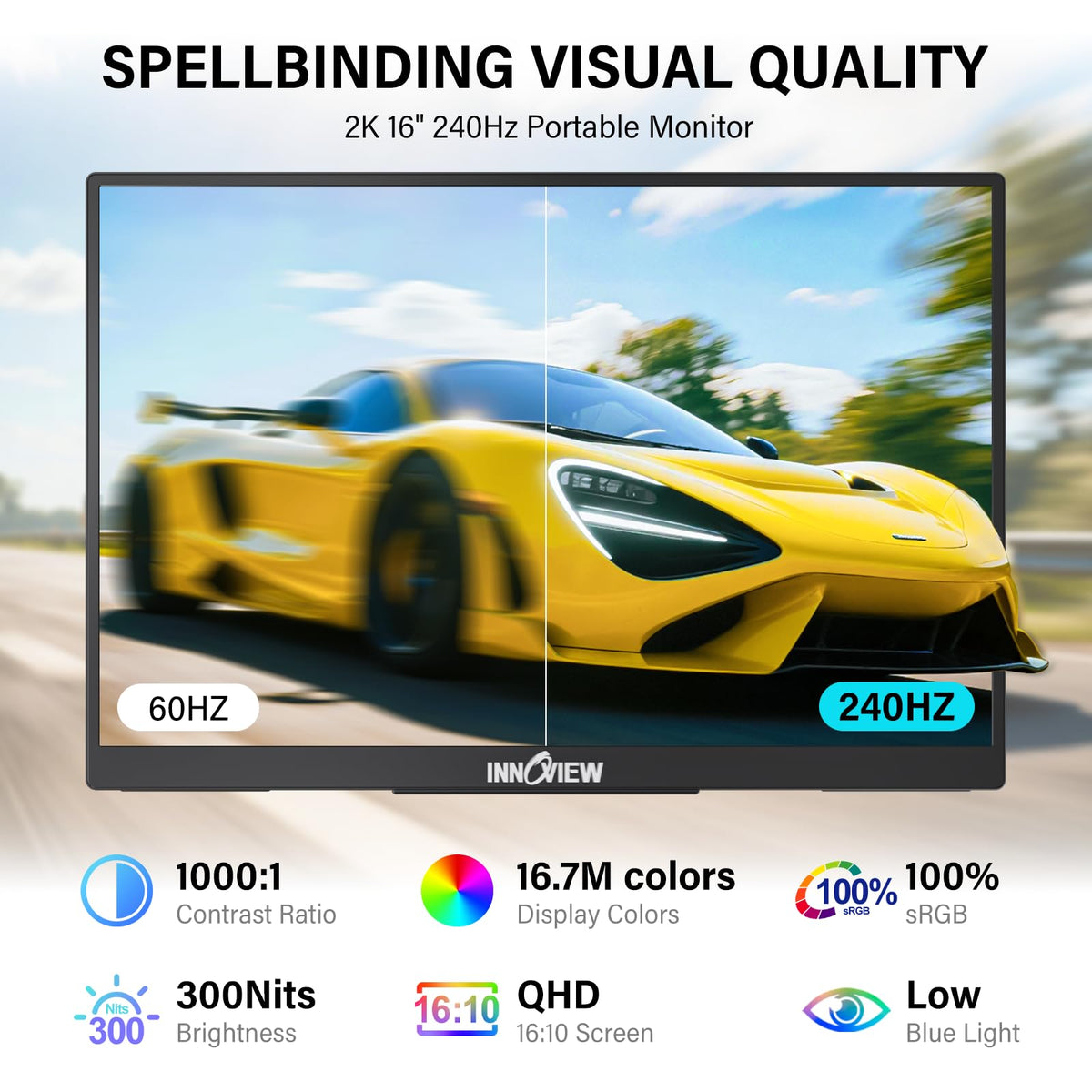 InnoView 2560x1600 clarity display enhances cinematic viewing on the go.
