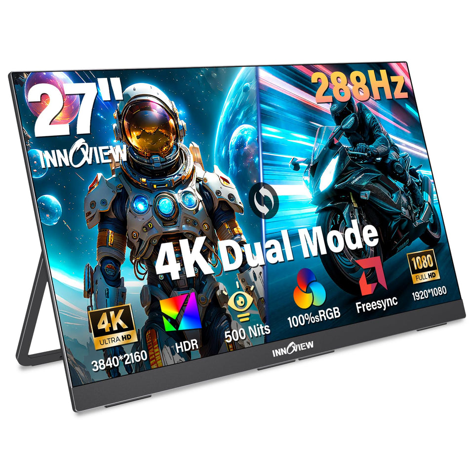 InnoView 27-inch monitor in 4K 120Hz mode, ideal for editing and media.