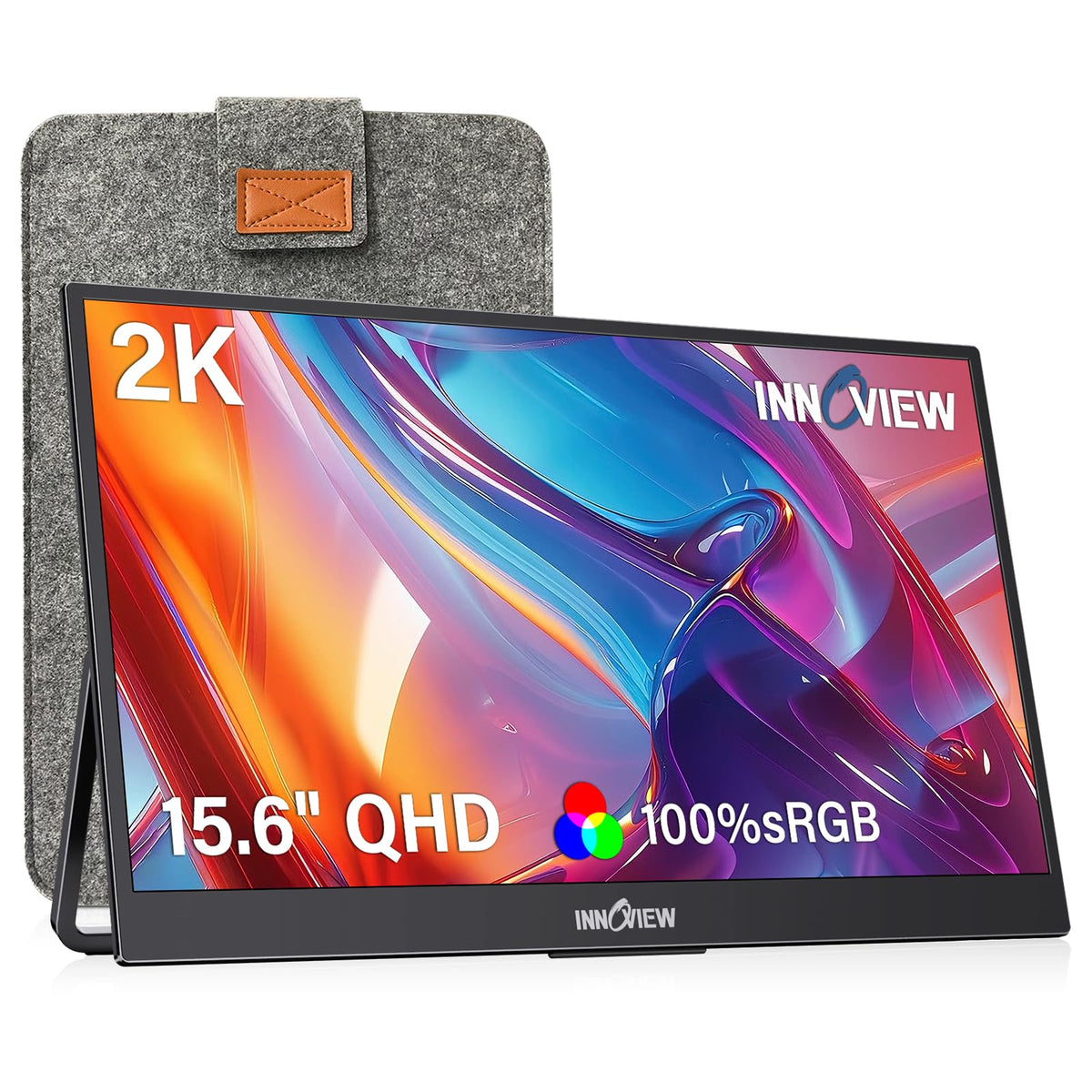 InnoView 2K portable monitor front view, crisp detail for on-the-go editing.