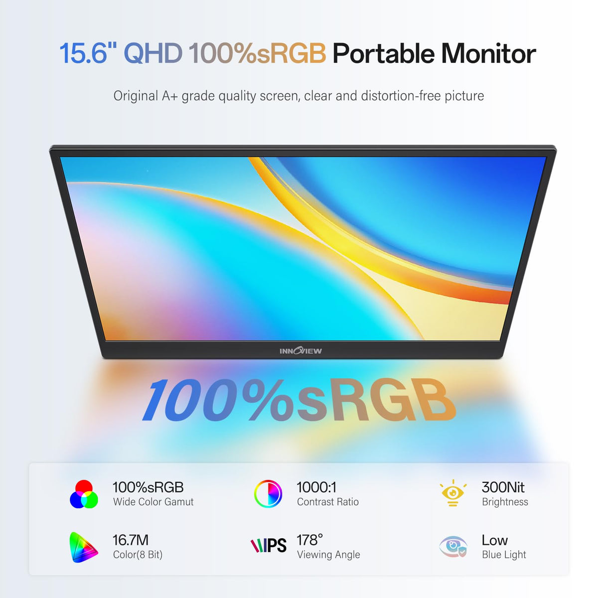 InnoView 2K portable monitor side ports, quick USB-C and HDMI connectivity.