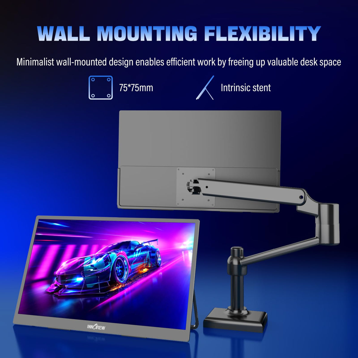 InnoView 2K portable monitor weighs 3.2 pounds for travel convenience.