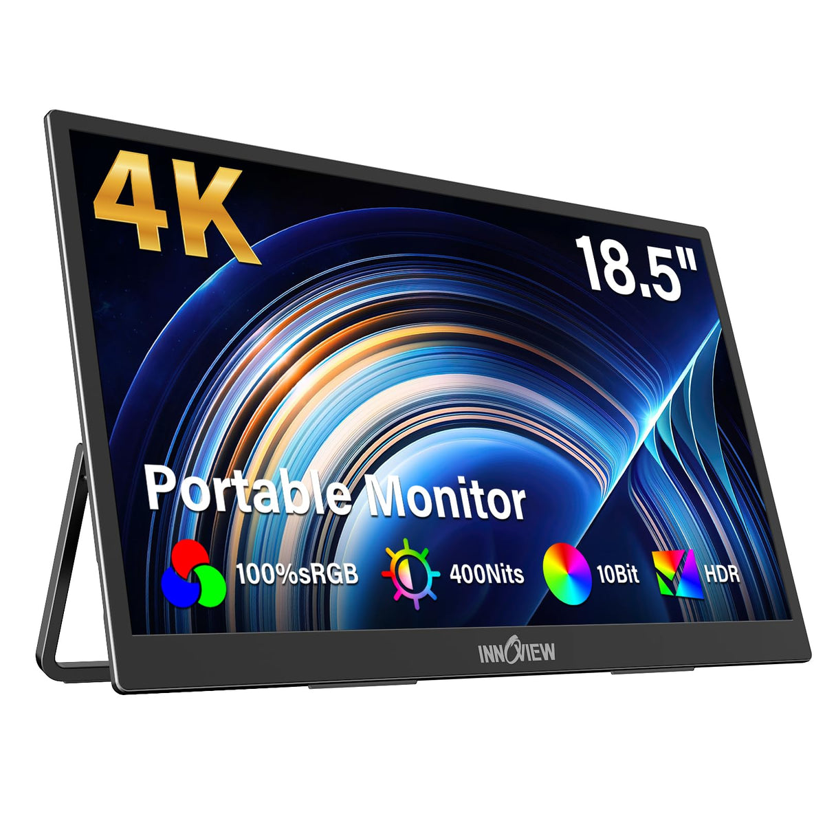 InnoView 4K portable monitor front view with crisp 4K visuals on the go