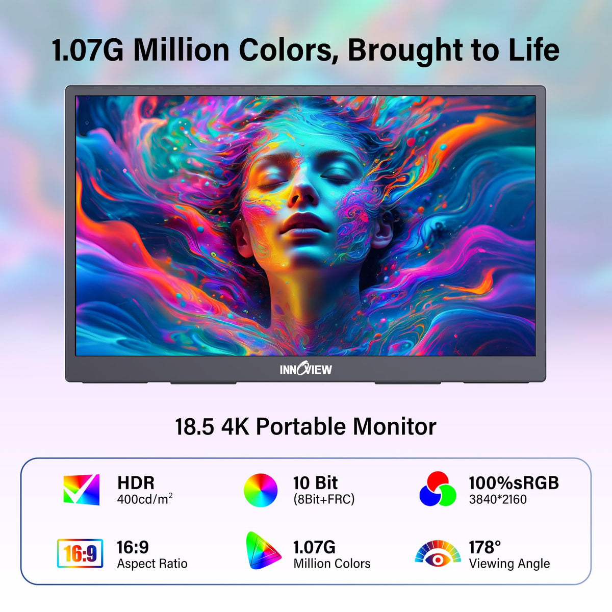 InnoView 4K portable monitor ports USB-C and HDMI for flexible connectivity