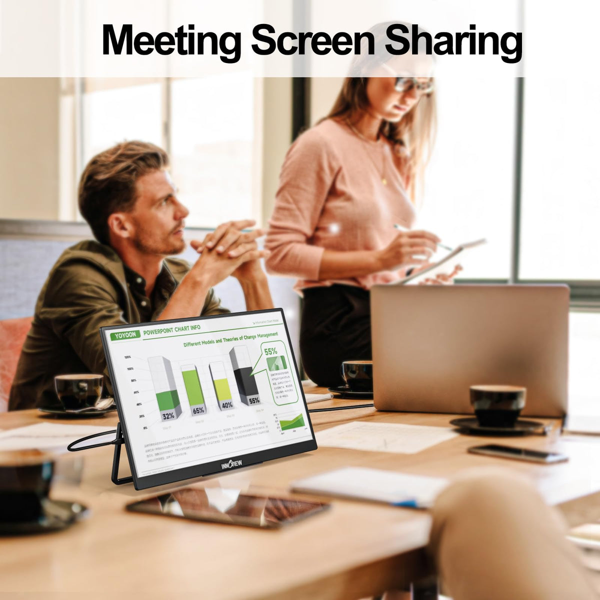 InnoView all-metal stand offers 180-degree viewing flexibility.