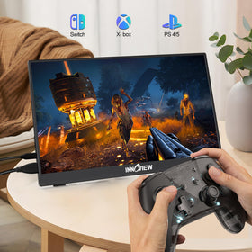 InnoView portable display compatible with laptop, phone, PS, Xbox, and Switch.