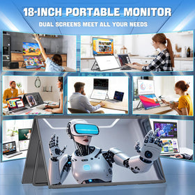 InnoView dual-monitor 18-inch folded-compact mode demonstrates portability for travel setups.