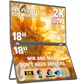 InnoView dual-monitor 18-inch front view shows color-accurate workspace extension for multitasking.