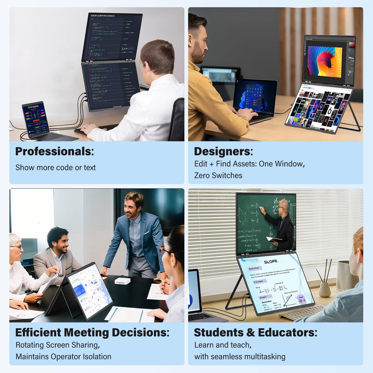 InnoView dual-monitor 23.8 180° fold supports flexible collaboration angles.
