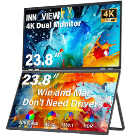 InnoView dual-monitor 23.8 folding screen demonstrates space-saving dual setup.