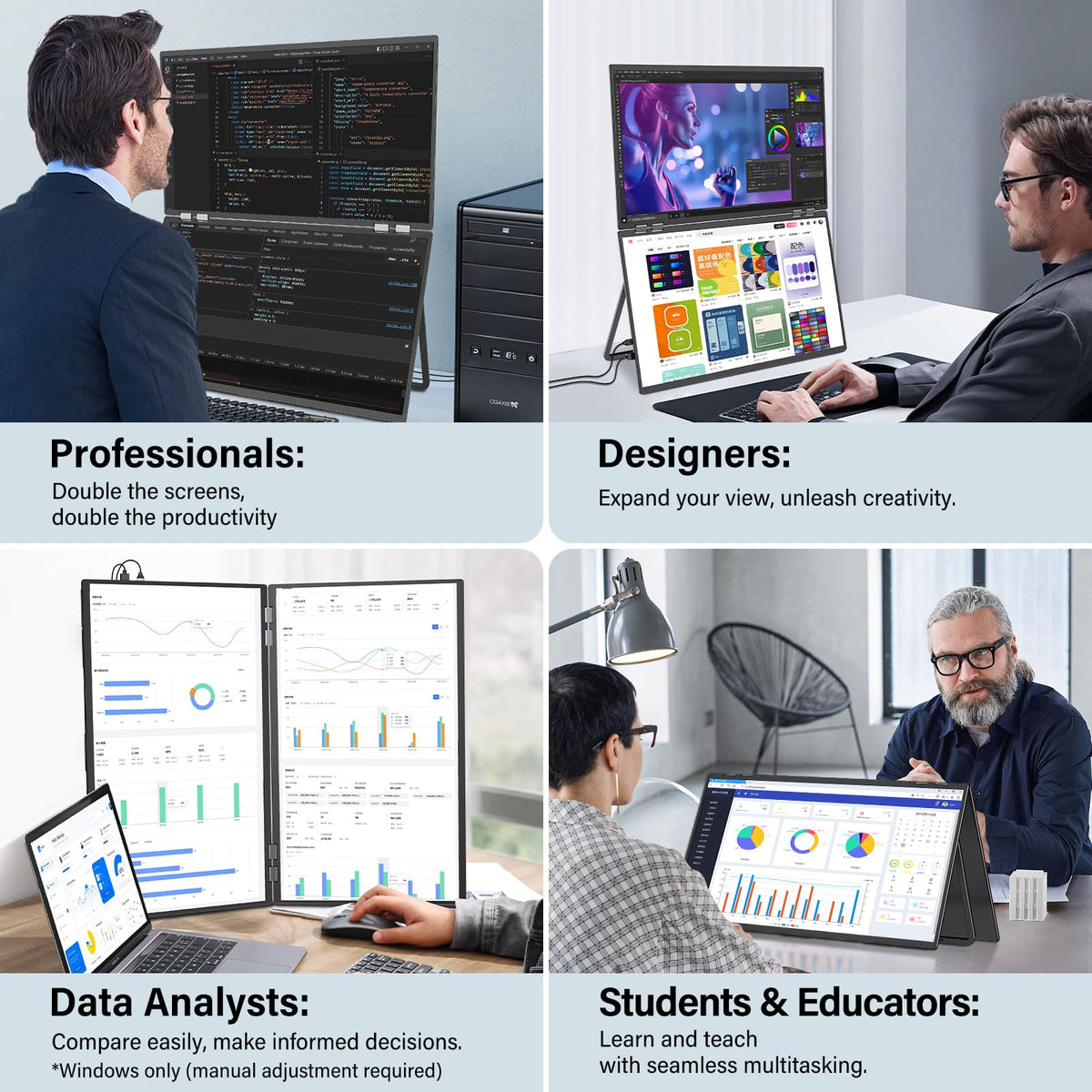 InnoView dual monitor extended workspace enables multitasking on the go.