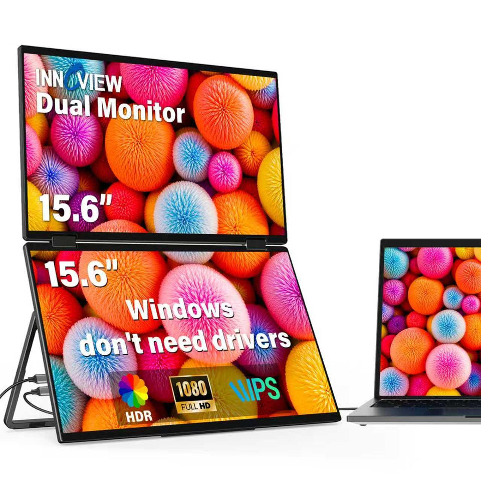 InnoView dual portable monitor in foldable setup boosts on-the-go productivity.