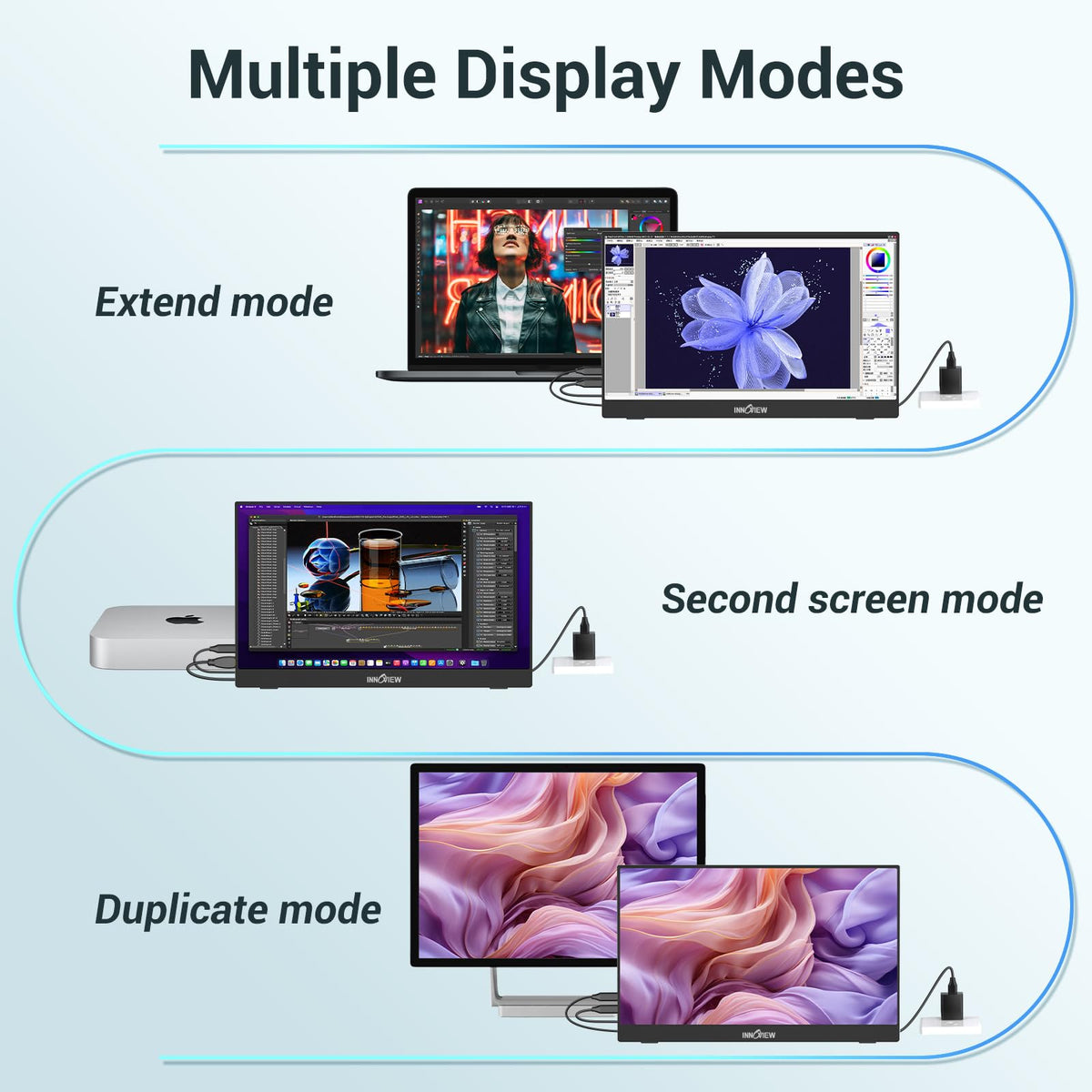 InnoView portable monitor built-in speaker for casual audio on the go