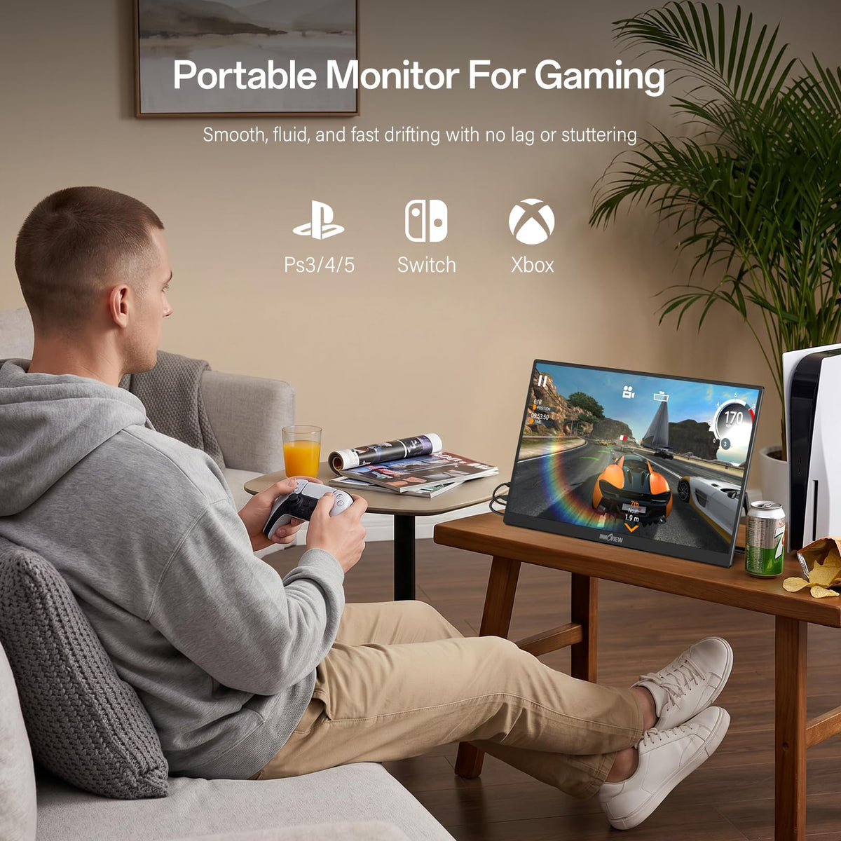 InnoView portable monitor with USB-C and HDMI connectivity for easy setup