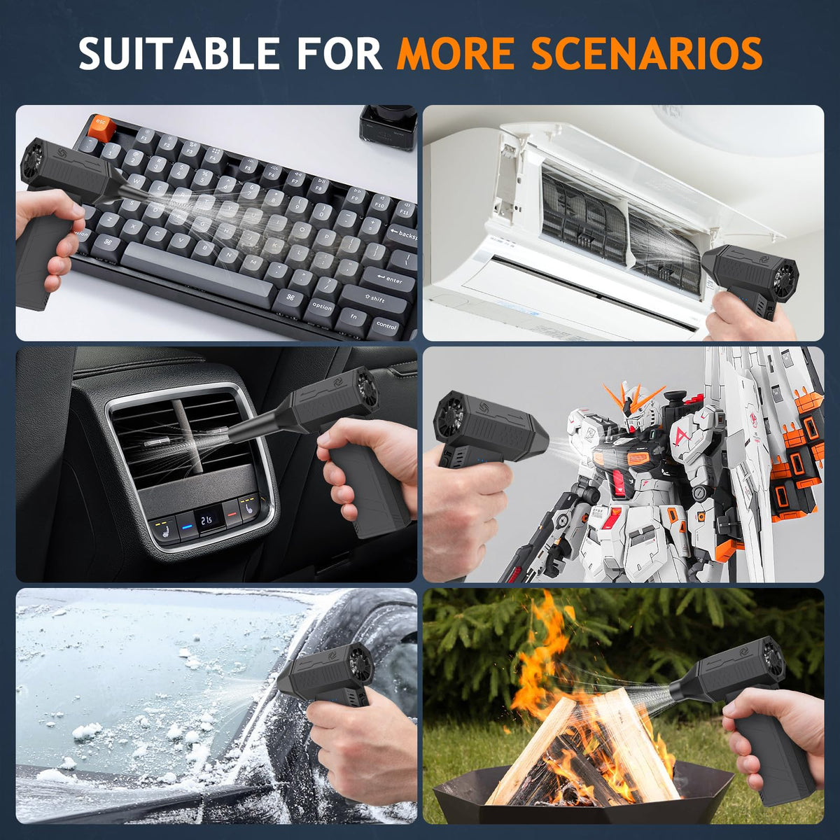Inpoipsor blowing dust from keyboard gaps, precise electronics cleaning benefit