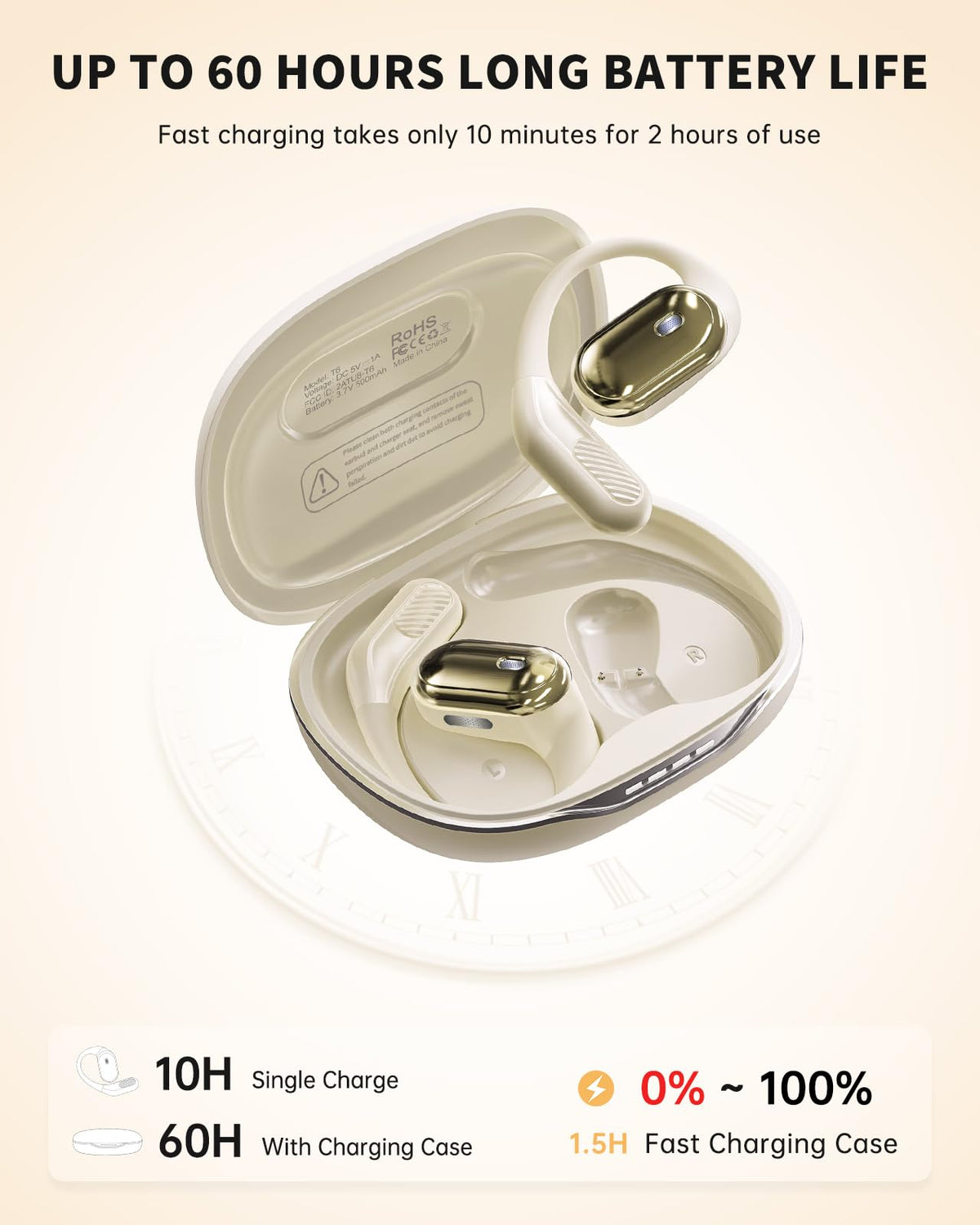 inscamera charging case open with earbuds for long battery benefit