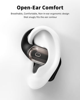 inscamera close-up of shape-memory earhook highlighting secure comfortable fit benefit