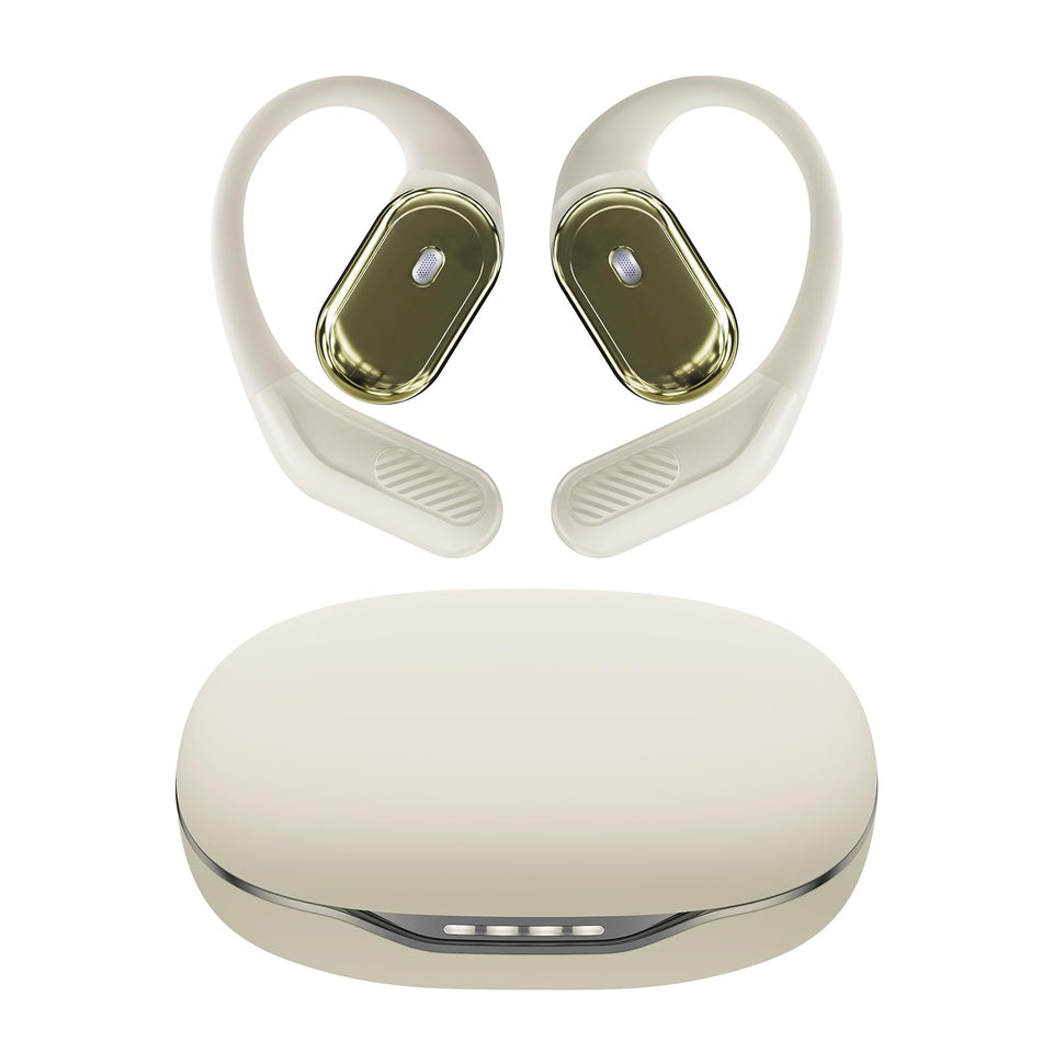 inscamera front view of open-ear headphones showing fit and comfort