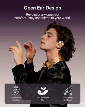 Inscamera open-ear headphones with nickel-titanium earhooks for secure, comfortable all-day wear