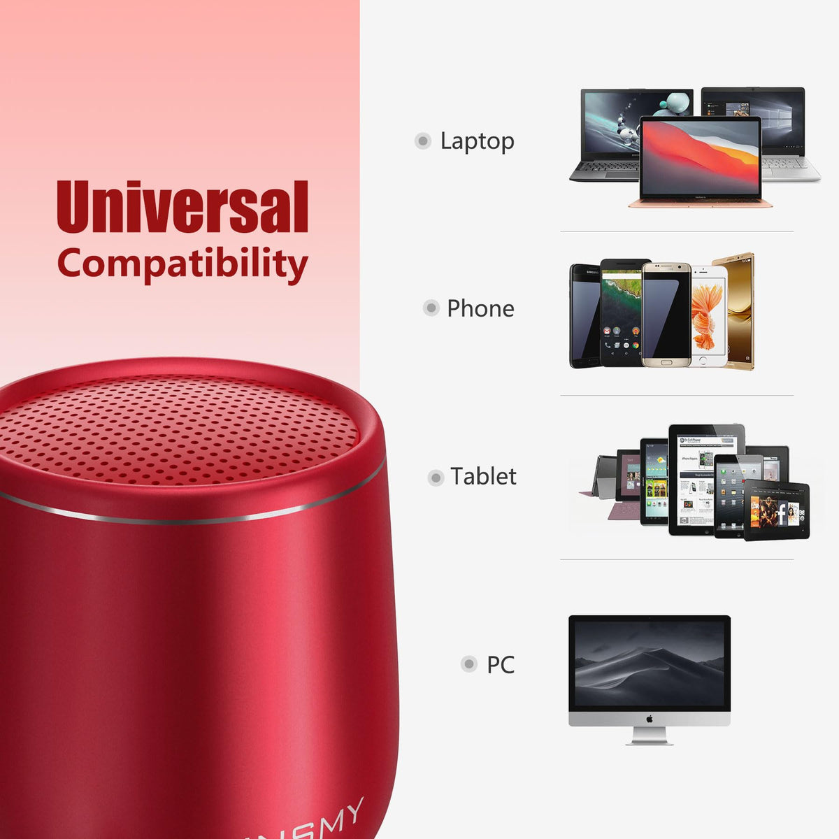 INSMY Bluetooth speaker pairs wirelessly for laptop or tablet listening.