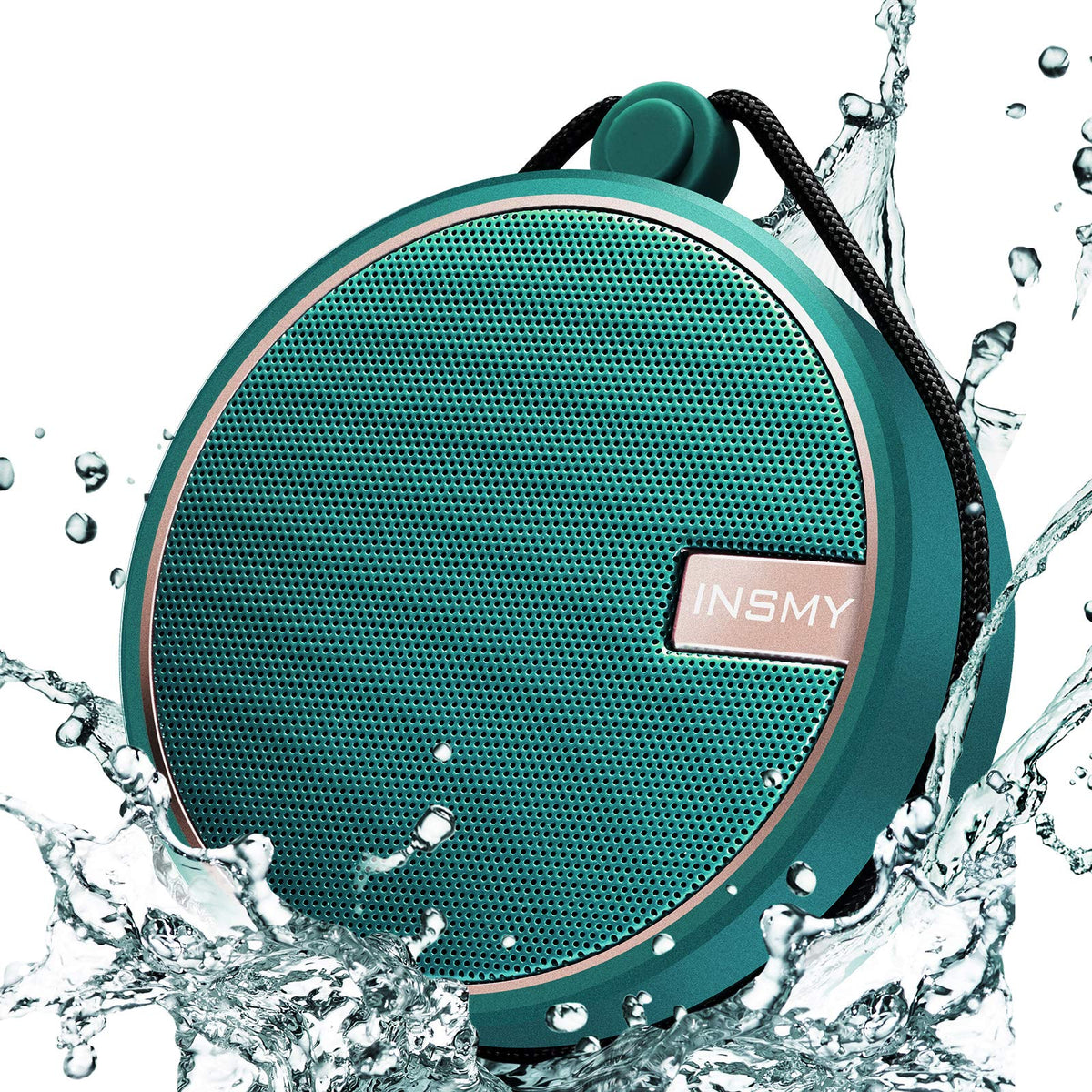 INSMY C12 front view showing teal speaker and branding, durable for travel