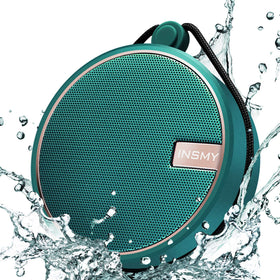 INSMY C12 front view showing teal speaker and branding, durable for travel