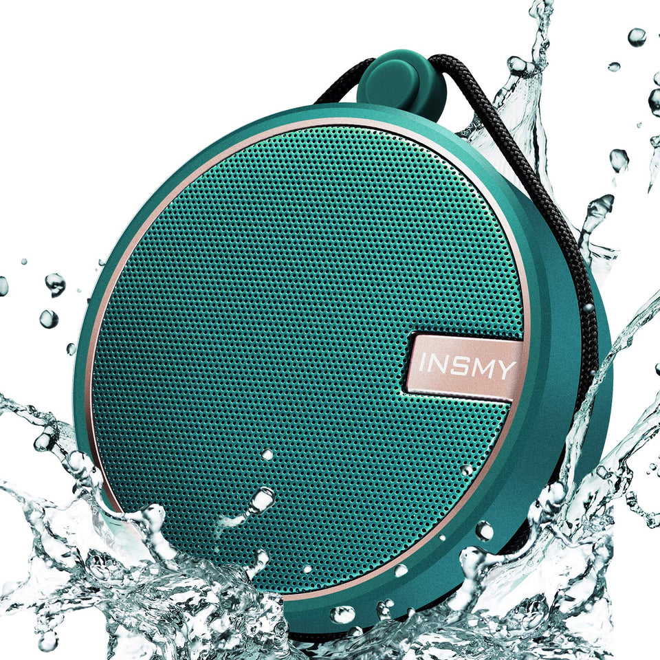 INSMY C12 front view showing teal speaker and branding, durable for travel