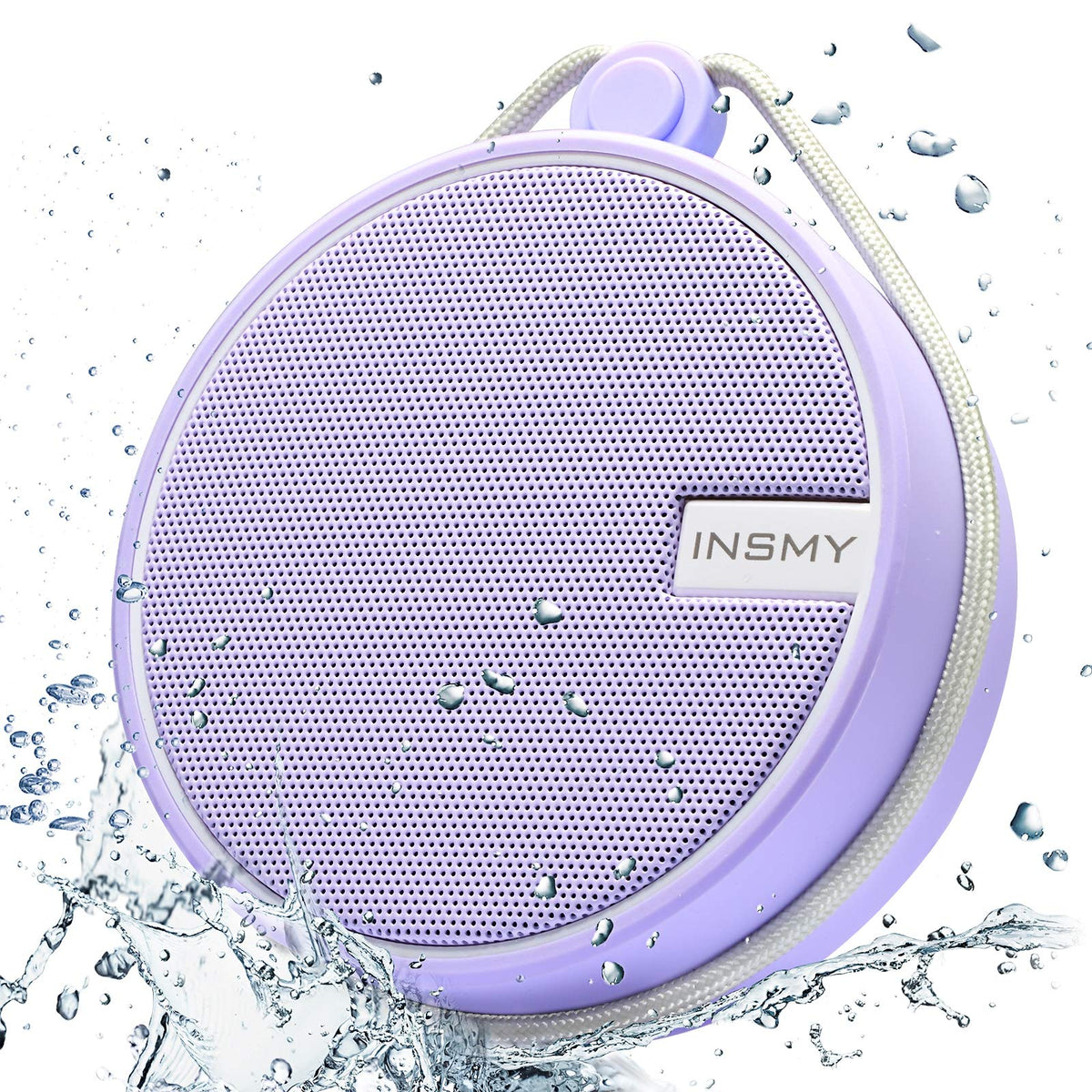 INSMY C12 front view in purple showing speaker grill and controls for loud clear sound