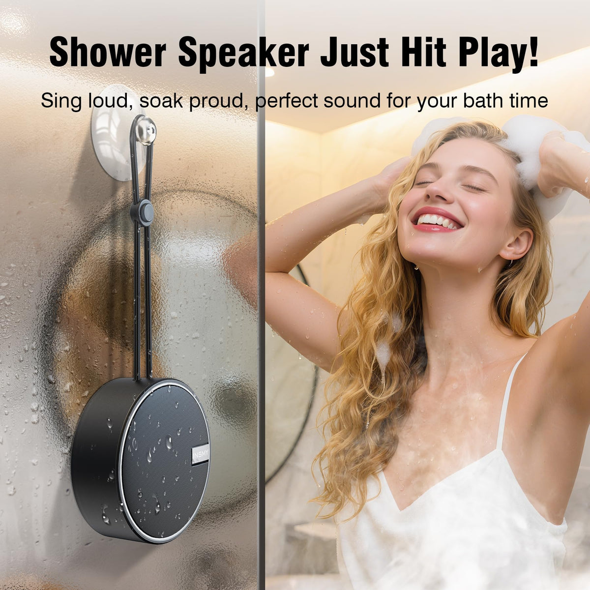 INSMY C12 suction cup mounted to tile showing secure mounting in shower