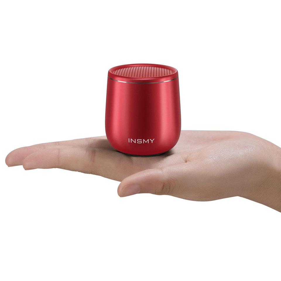 INSMY small Bluetooth speaker with a compact metal body for easy portability.