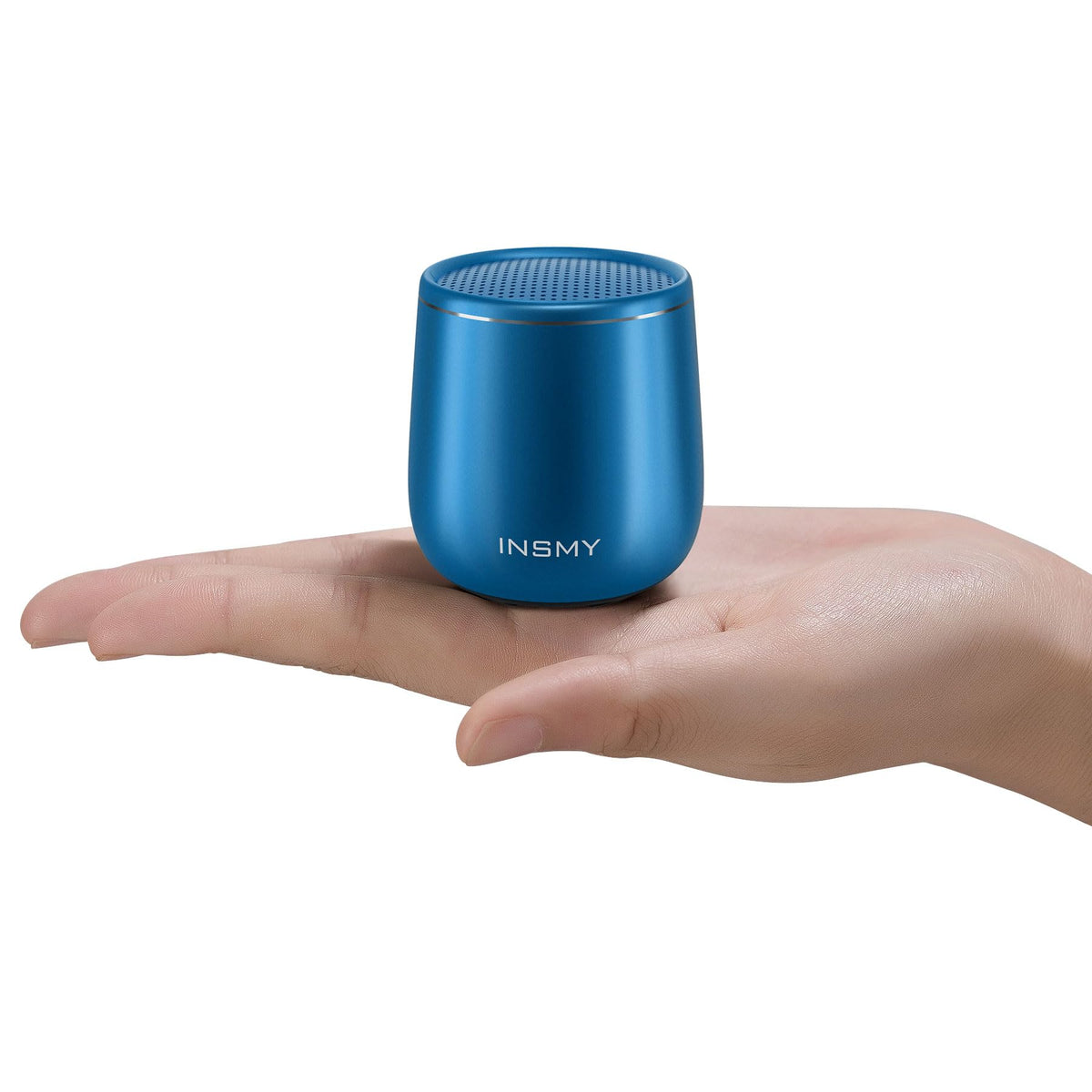 INSMY small Bluetooth speaker front view, compact design with punchy bass for on the go listening