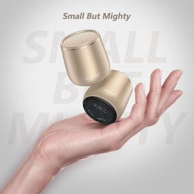INSMY small Bluetooth speaker in gold, side angle for portable design