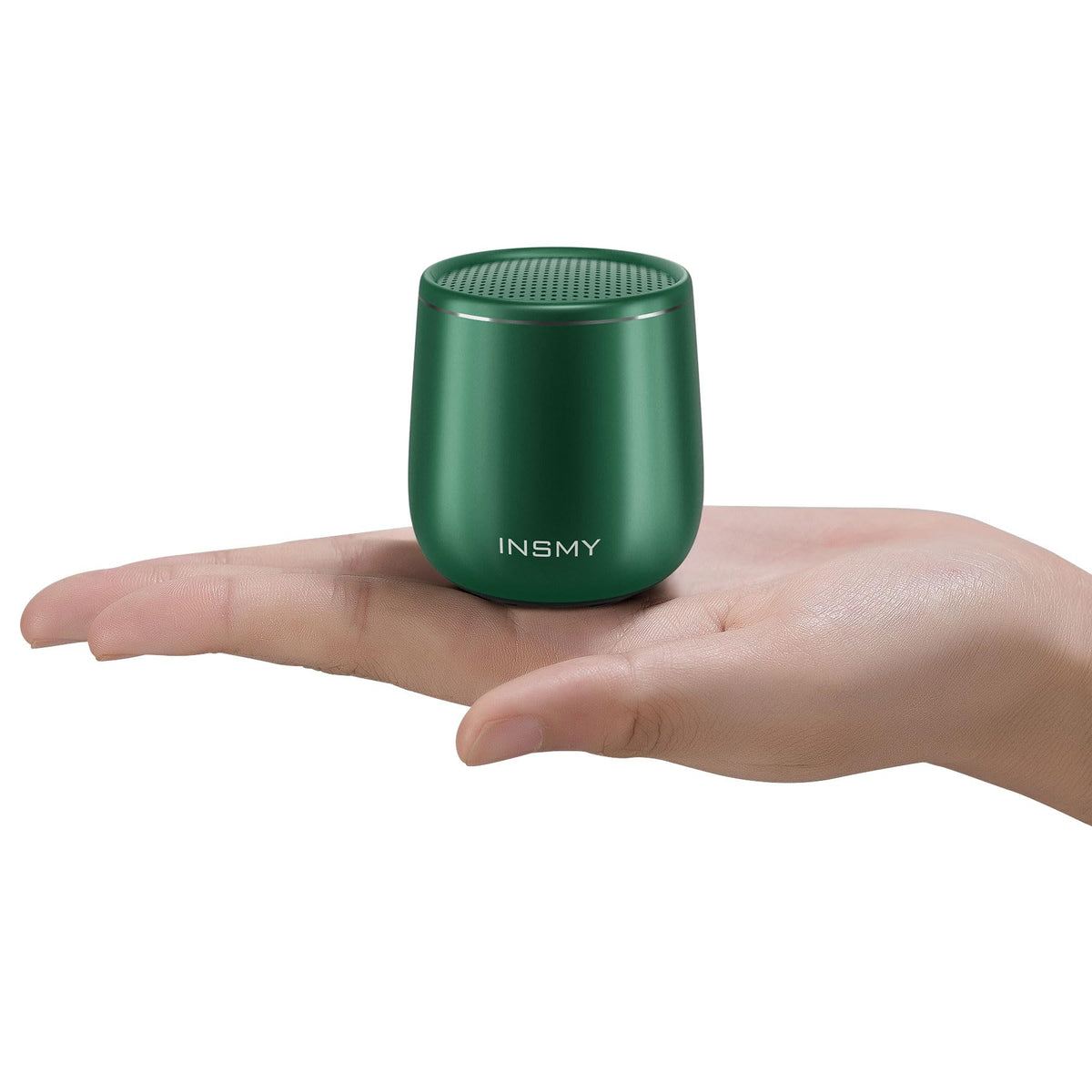 INSMY small Bluetooth speaker front view shows compact portability and rich sound.