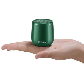 INSMY small Bluetooth speaker front view shows compact portability and rich sound.