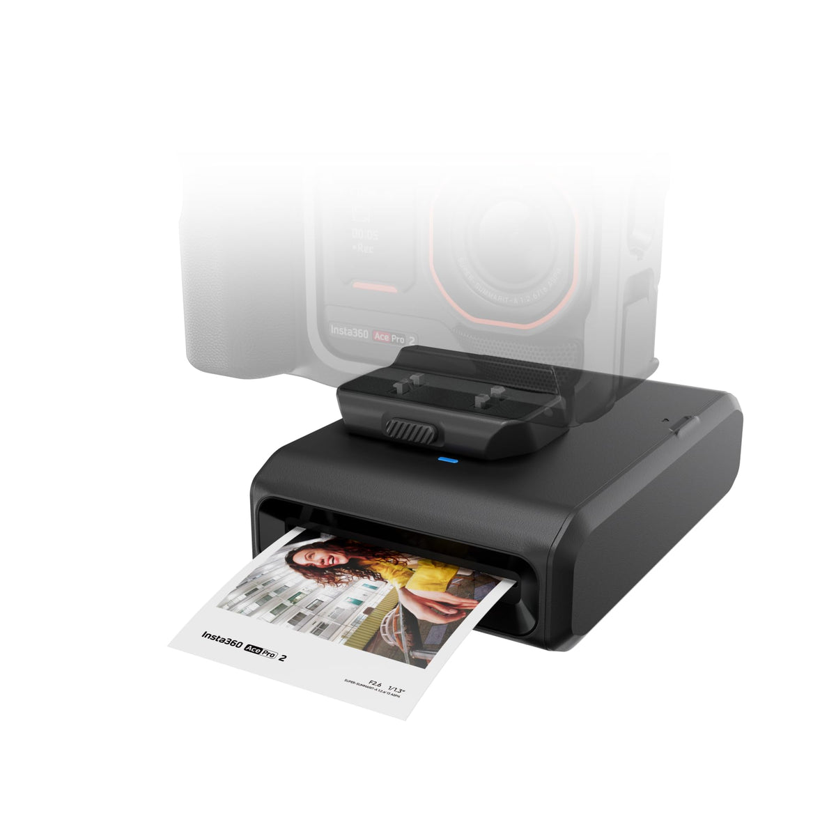 Insta360 Ace Pro 2 Pocket Printer front view highlights compact design for mobile printing.