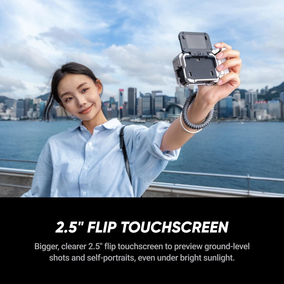 Insta360 Ace Pro 2 Xplorer flip screen aids daylight framing.
