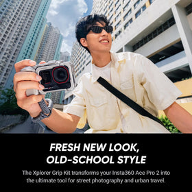 Insta360 Ace Pro 2 Xplorer grip assembly for comfortable handling.
