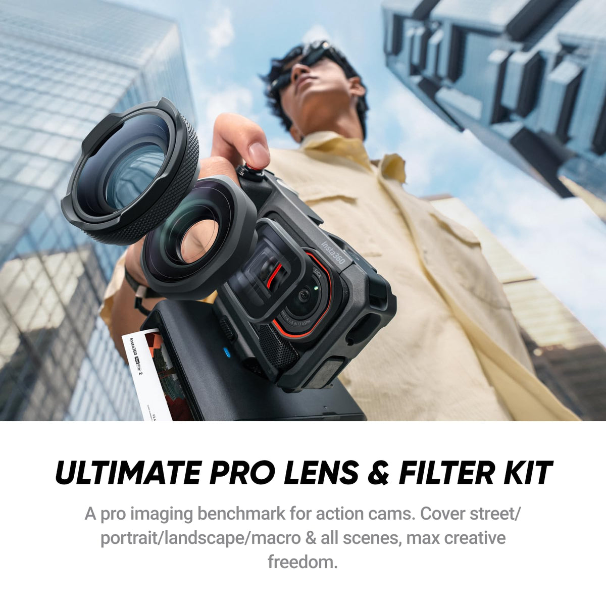 Insta360 Ace Pro 2 Xplorer Grip Pro Kit enables smooth zoom and quick control.