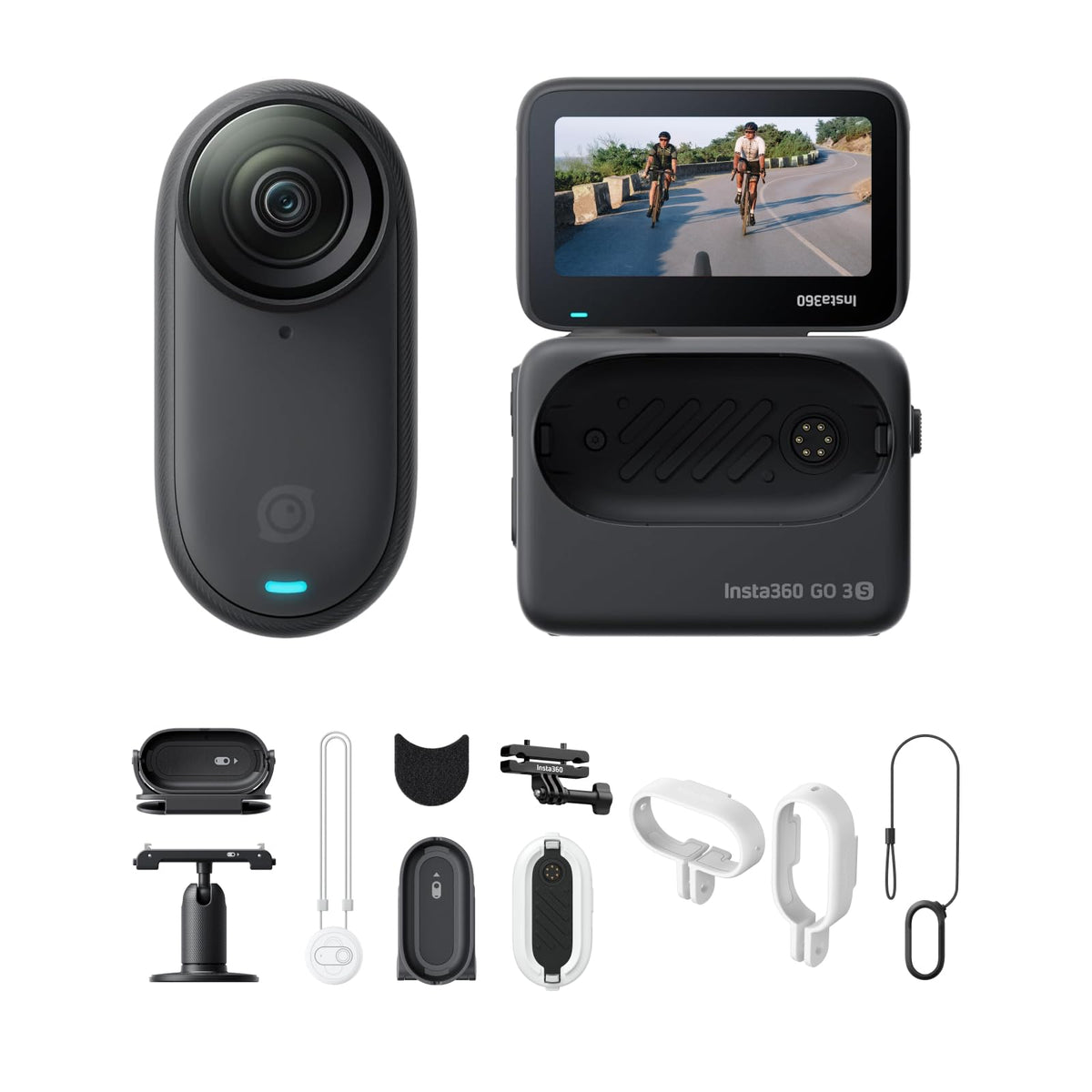 Insta360 GO 3S cycling bundle mounted on bike for hands-free action footage