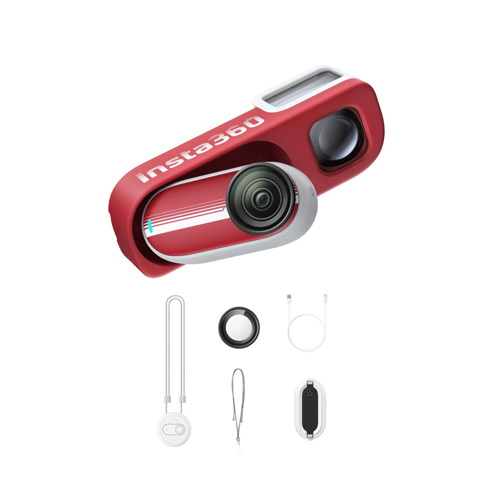 Insta360 GO 3S Retro Bundle 64GB red front view for pocketable daily vlogging.