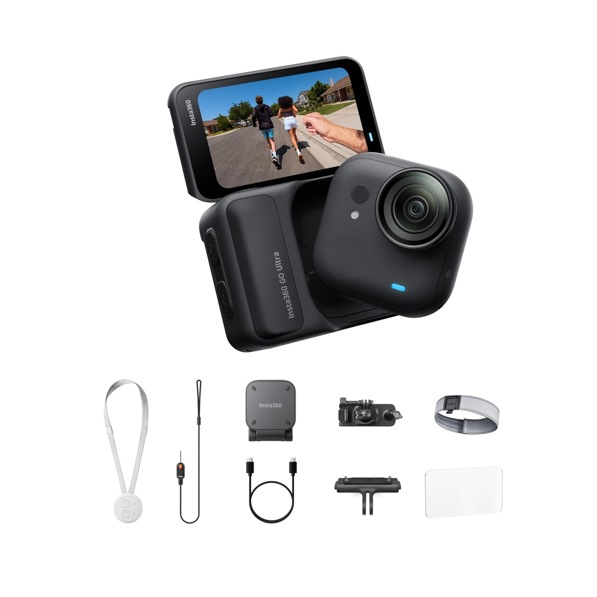Insta360 GO Ultra cap-clip mount for hands-free POV filming during workouts.