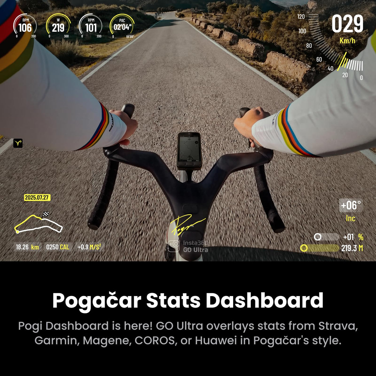 Insta360 GO Ultra Pogacar Edition 4K60fps shot during fast urban rides.