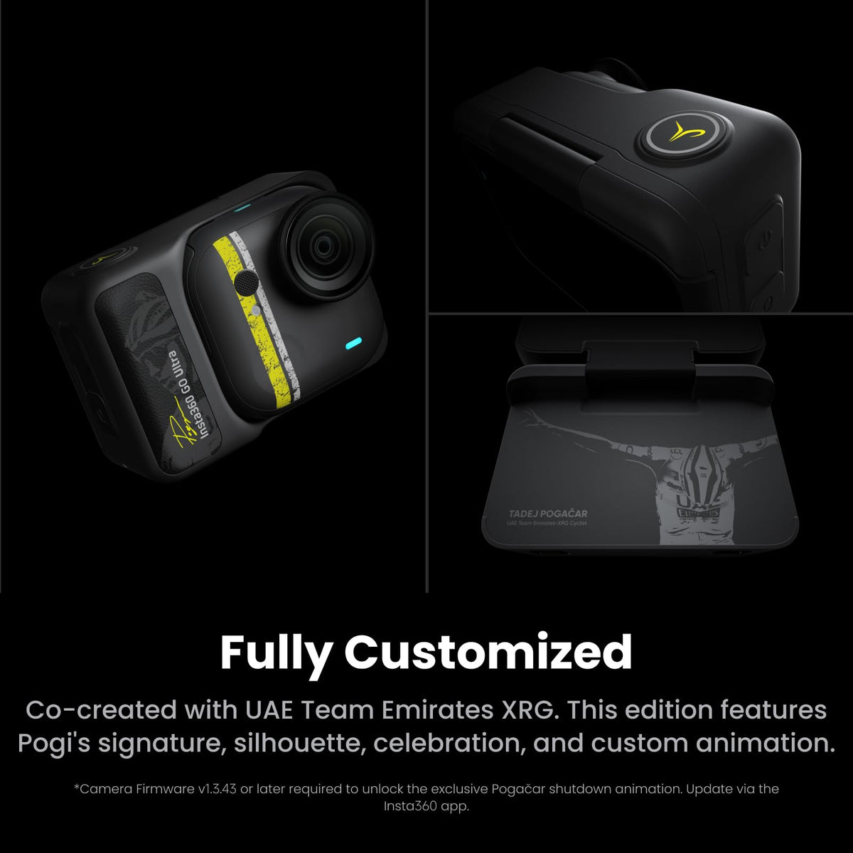 Insta360 GO Ultra Pogacar Edition handlebars-mount for versatile ride angles.