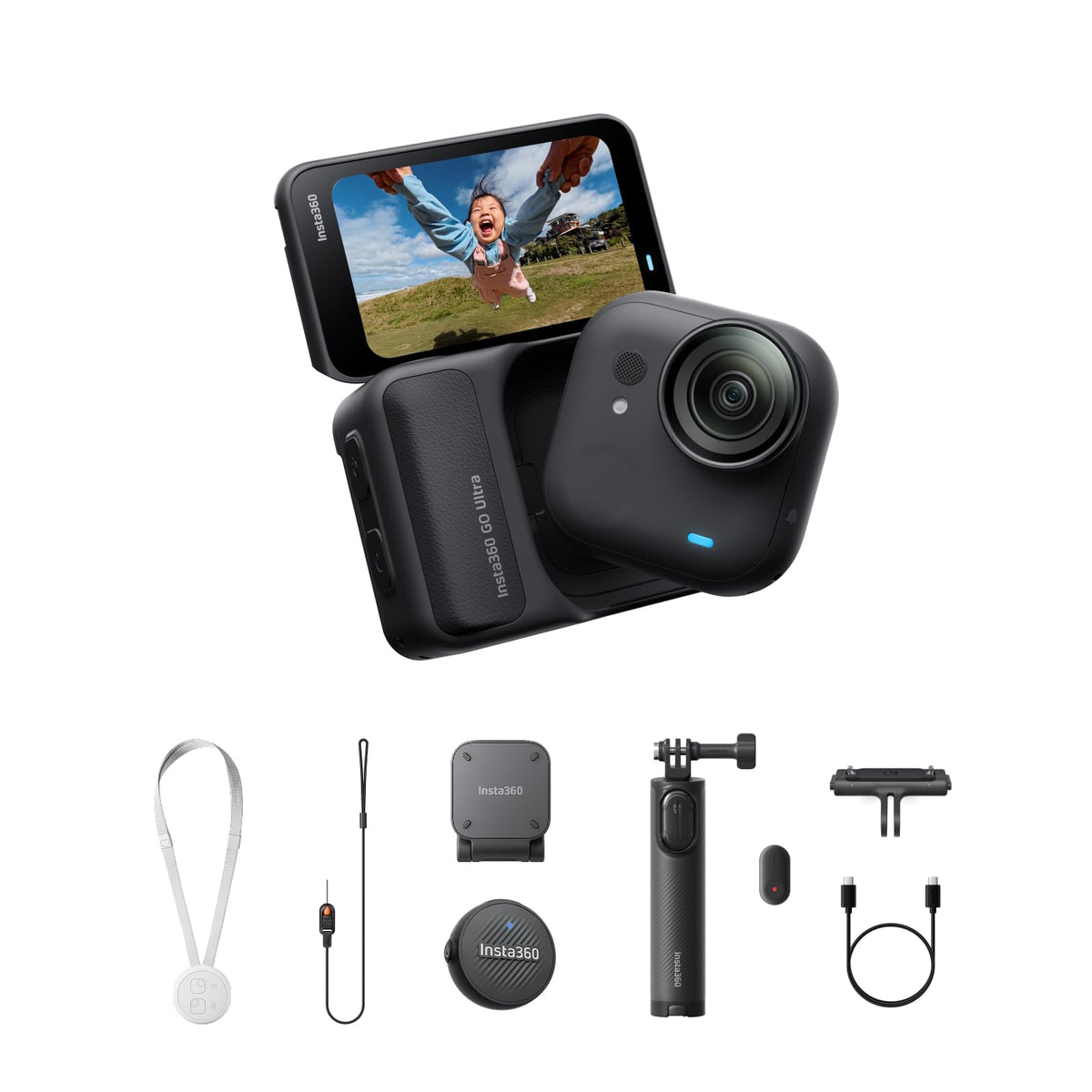 Insta360 GO Ultra camera mounted on helmet for hands-free cycling POV.