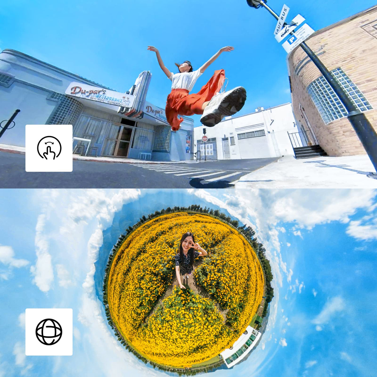 Insta360 ONE X2 stabilized footage without a gimbal during high-motion scenes.