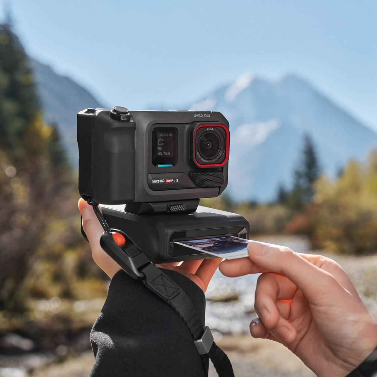 Insta360 Pocket Printer side angle emphasizing portability and Bluetooth pairing