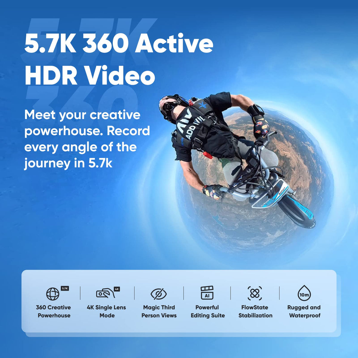 Insta360 X3 on-road 360 video captures 5.7K HDR detail.